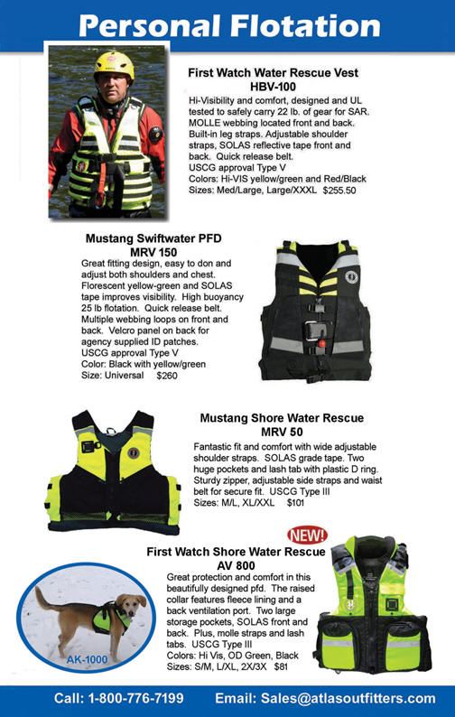 Swiftwater pfds by Mustang Survival and First Watch