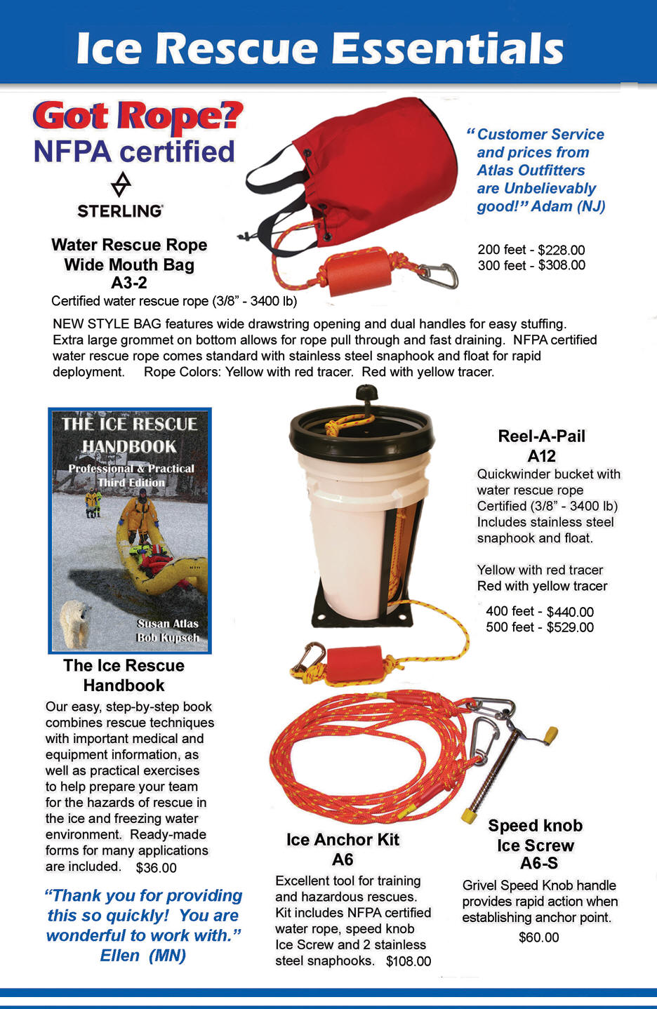 Water rescue rope from Sterling ice anchor kits