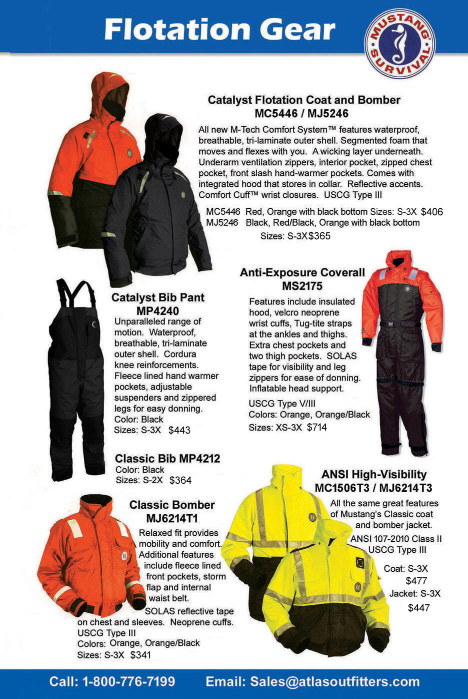 Mustang Survival Flotation coats, jackets, bibs and worksuits